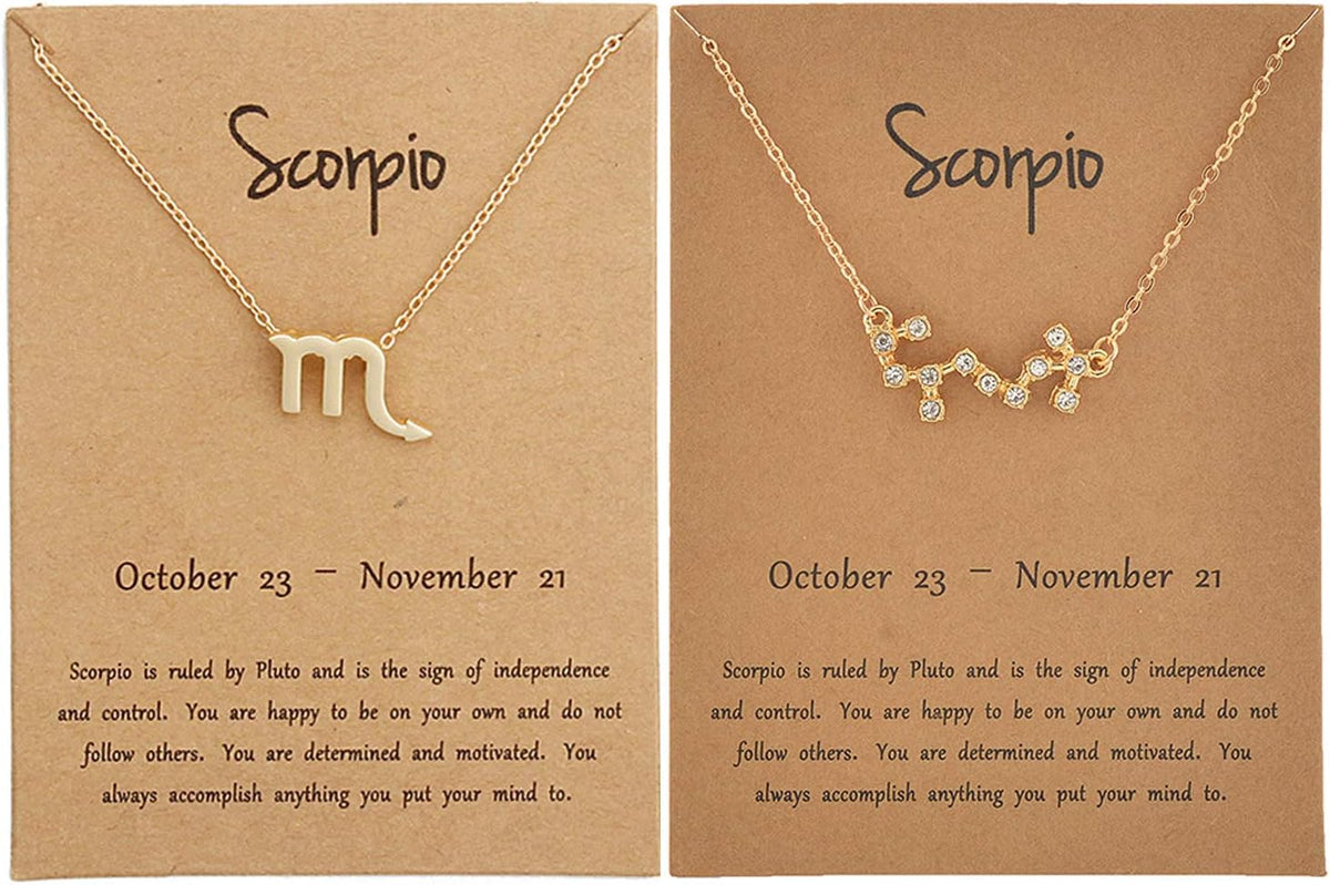 2PCS Zodiac Sign Necklace for Women Stocking Stuffers for Women 12 Constellation Necklace Cz Astrology Zodiac Gift