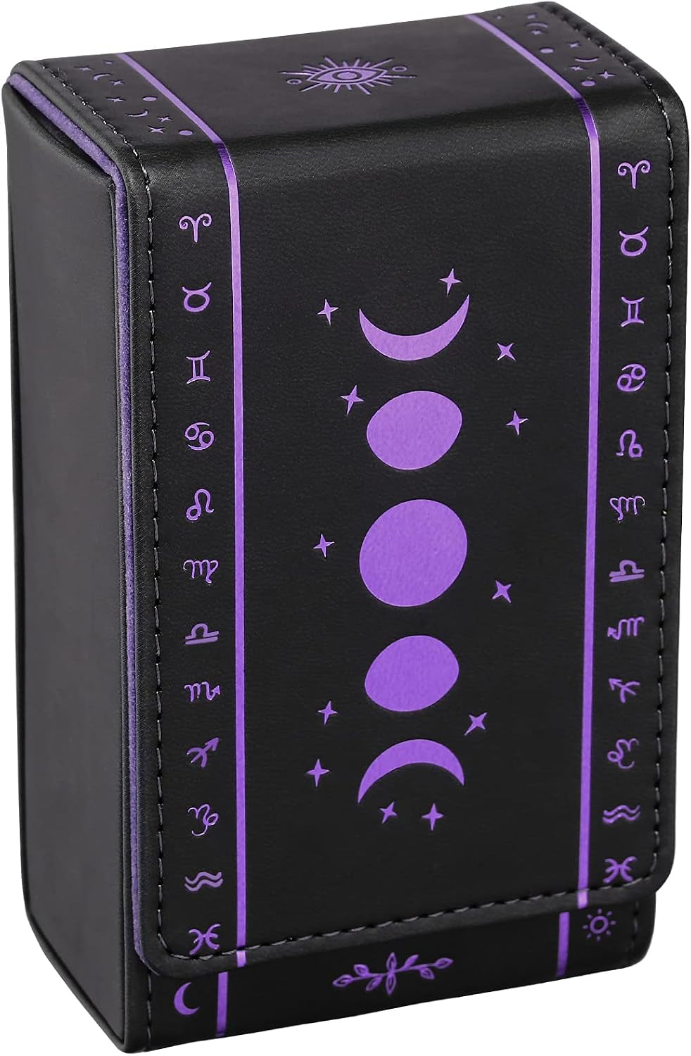 Tarot Cards Holder, Leather Tarot Card Case/Box, Suitable for Standard Size Tarot Cards (2.75In X 4.75In)-Moon Phase Design (Purple)
