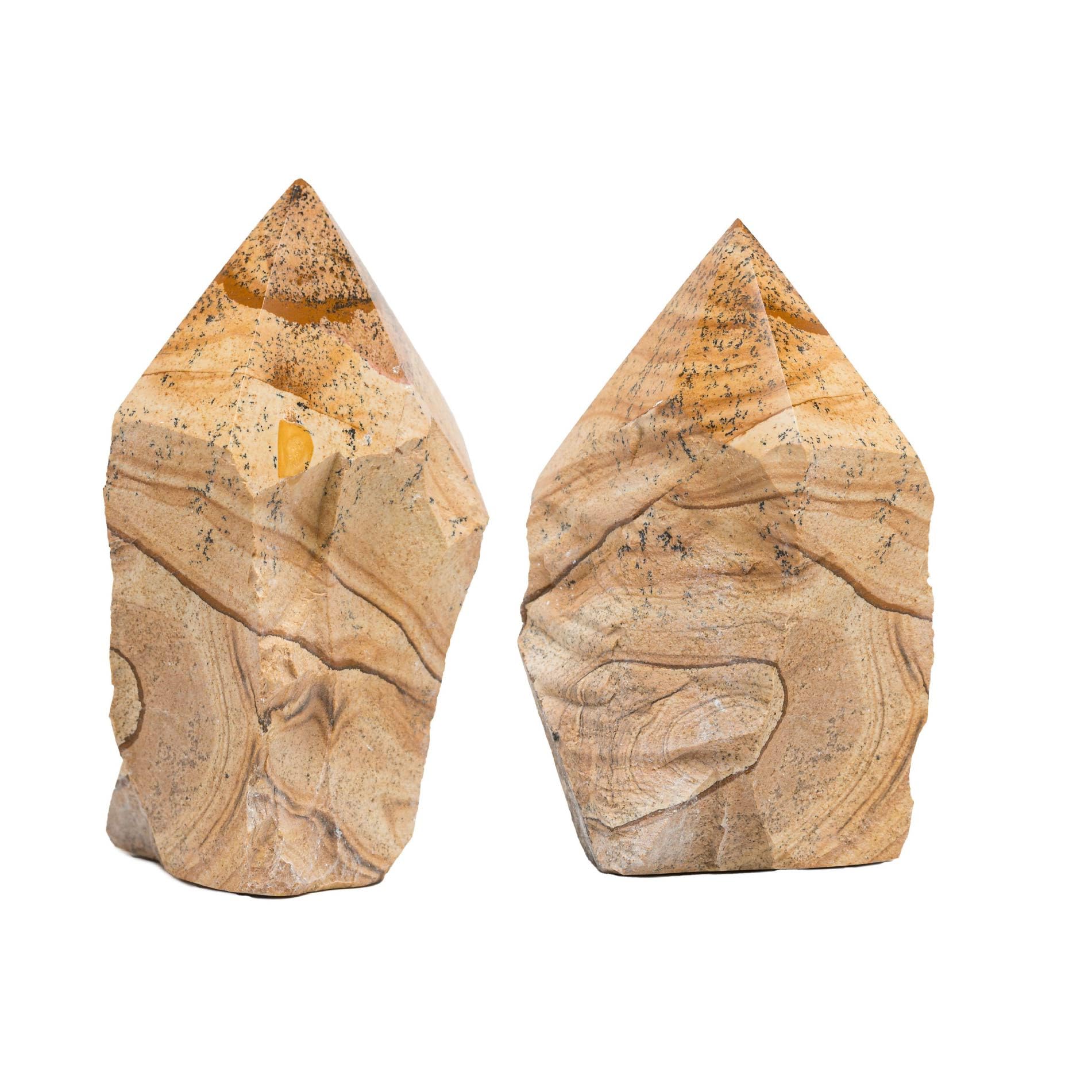 SAMSARI Picture Jasper Crystal Points – (3.5 to 4 inches Height) Set of 2 Healing Stones for Meditation Yoga and Spiritual Practices – Natural Earthy Gemstones