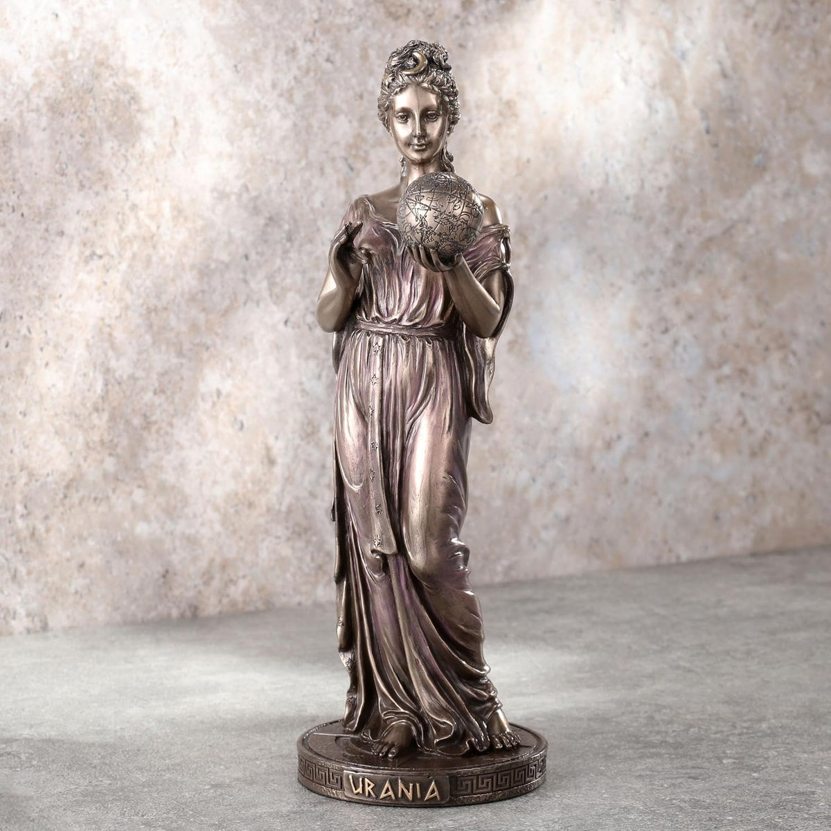 9 Inch Urania Greek Goddess of Astronomy Cold Cast Resin Antique Bronze Finish Sculpture