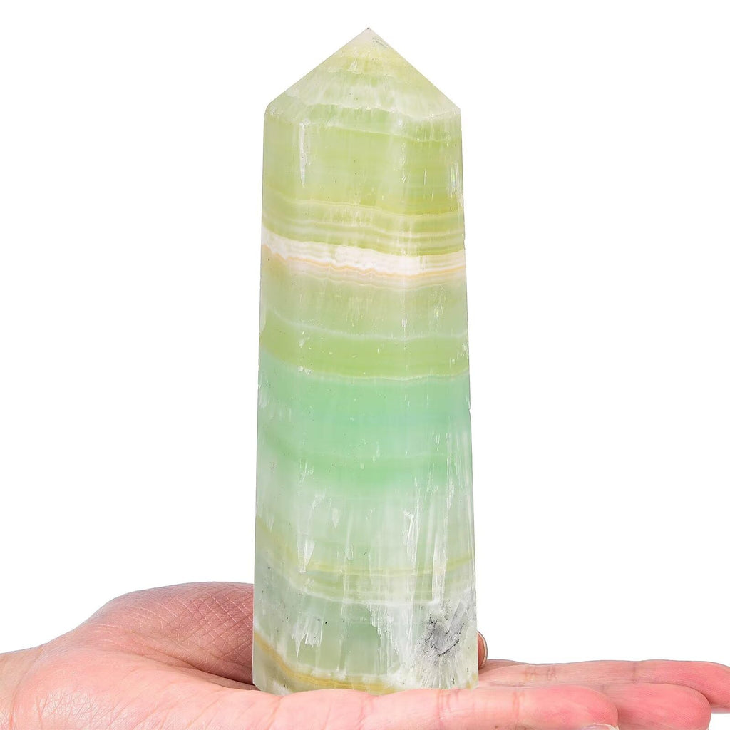 Natural Caribbean Stone Tower Obelisk Green Healing Crystal Rock Point Wand Large Reiki Healing Gifts 1.7-2.2 LBS