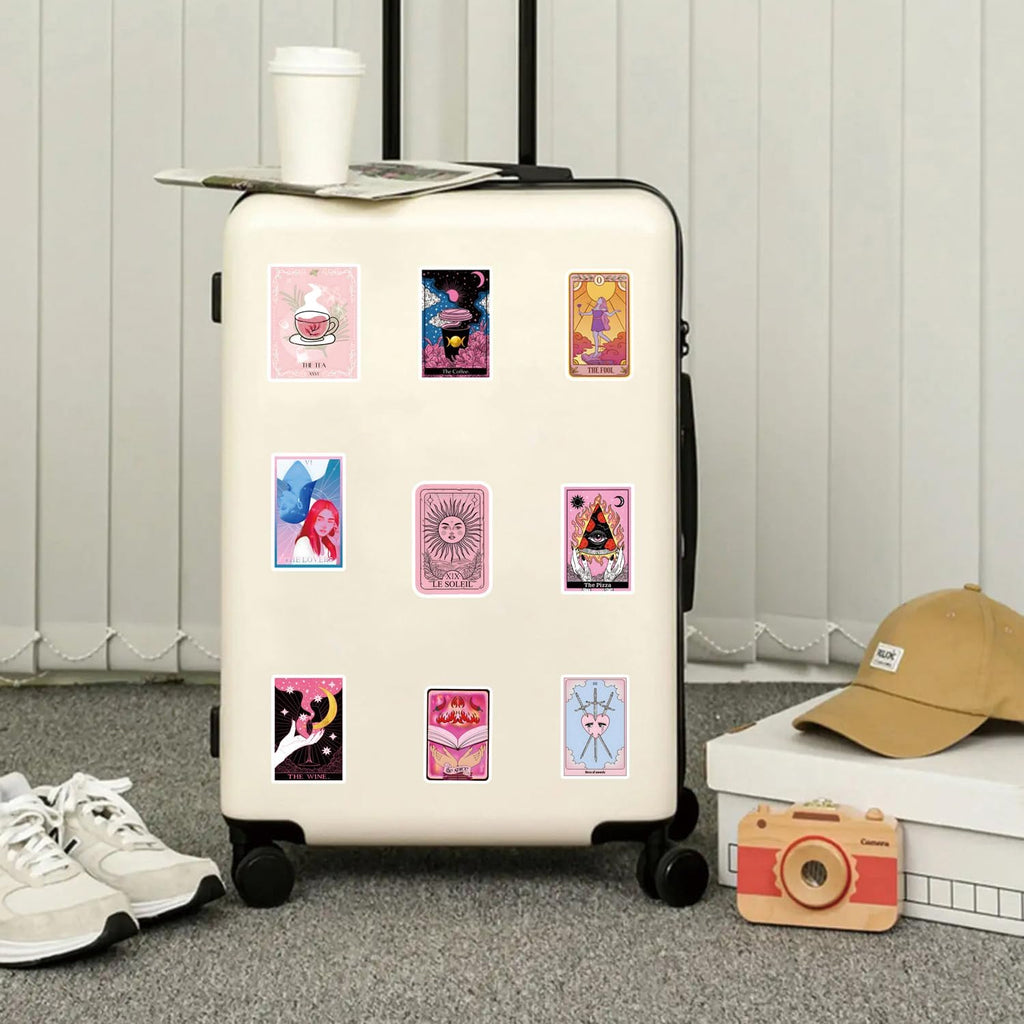 110PCS Pink Tarot Myth Magic Stickers Astrology Decals Divination Waterproof Vinyl Water Botter Laptop Decorations DIY Fortune for Skateboard Cute Kawaii Stickers