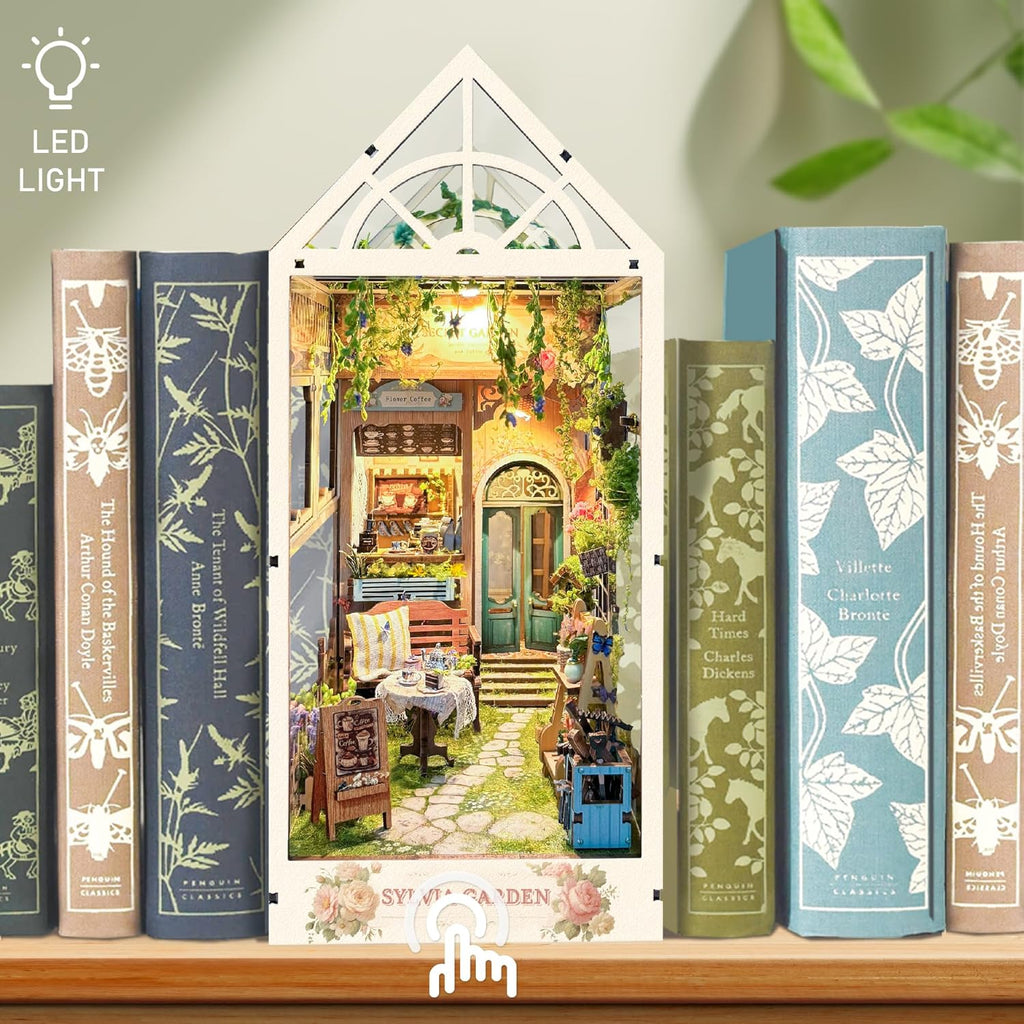DIY Book Nook Kit,Diy Dollhouse Booknook Bookshelf Insert Decor,3D Wooden Puzzles with LED Dust Cover,Book Nook Miniature Kit,Birthday Halloween Home Decor for Teens Adult-Sylvia Garden