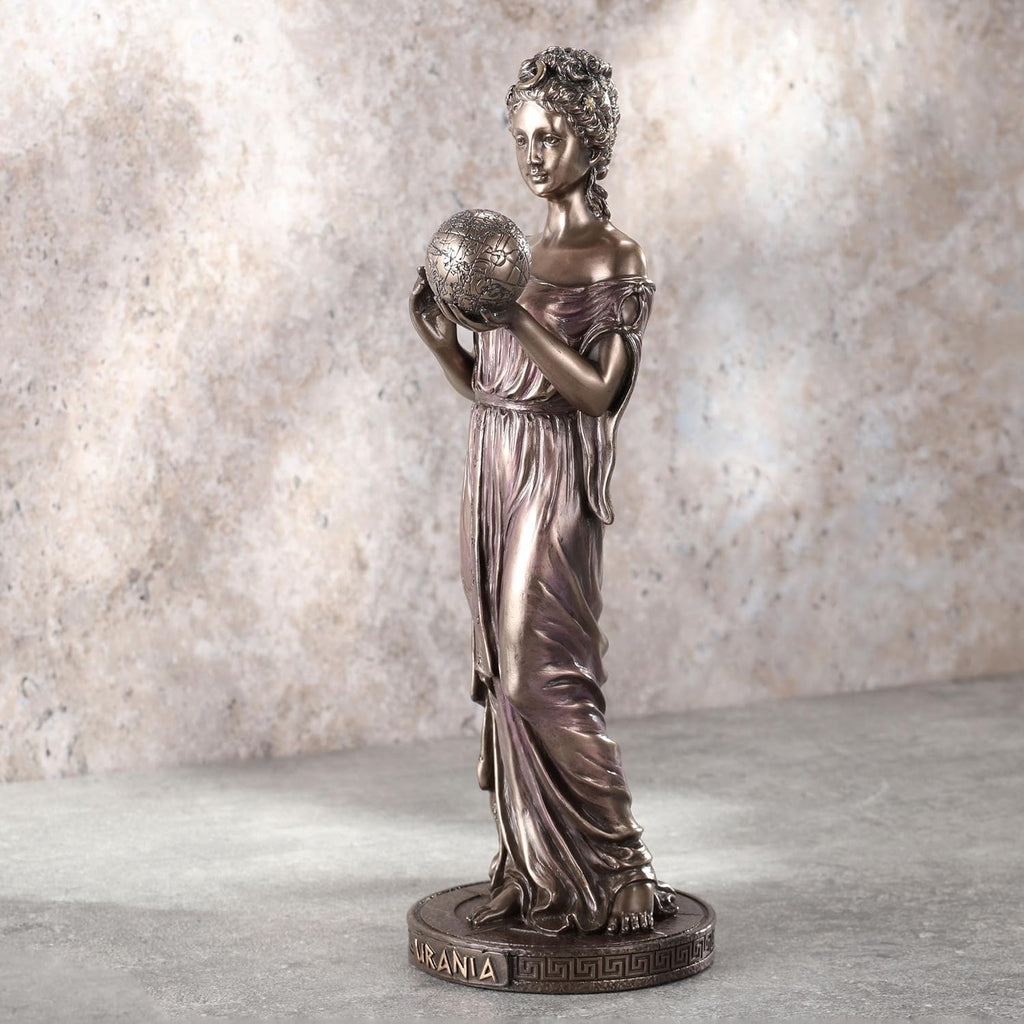 9 Inch Urania Greek Goddess of Astronomy Cold Cast Resin Antique Bronze Finish Sculpture
