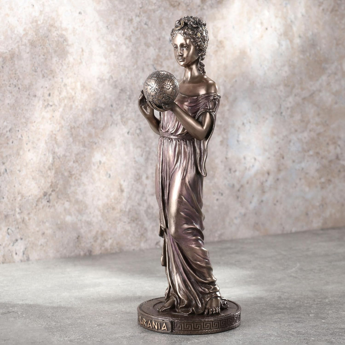 9 Inch Urania Greek Goddess of Astronomy Cold Cast Resin Antique Bronze Finish Sculpture