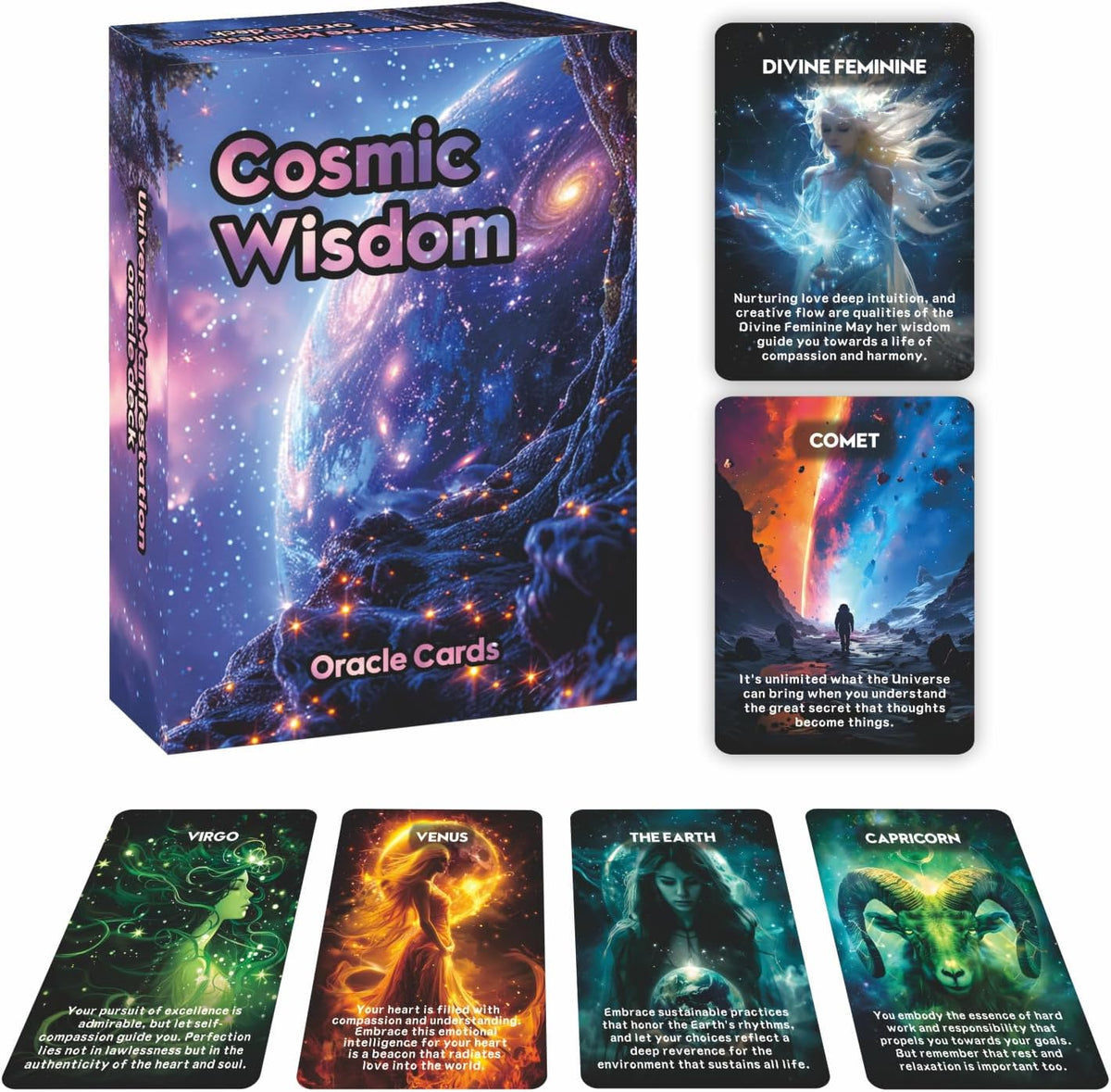 Cosmic Wisdom Oracle Cards, Life Path Universe Spiritual Wisdom Oracle, Universe Manifestation Oracle Deck, Zodiac Manifestation Oracle Cards. Predictions , Astrology and Horoscope Cards(3.42*4.72)