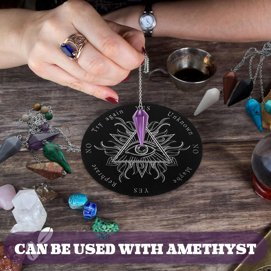 24 Pcs Crystal Pendulums Board Bulk Set 12 Wood Pendulum Board 6 Inches and 12 Dowsing Gemstone Pendants Divination Communication Tools for Beginners Witchcraft Altar Supplies, White and Black