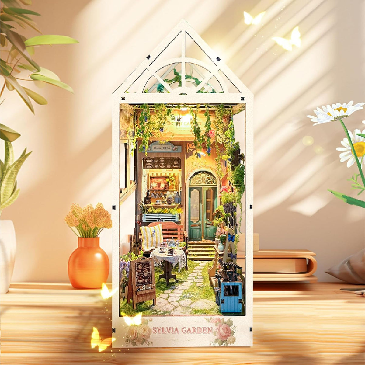 DIY Book Nook Kit,Diy Dollhouse Booknook Bookshelf Insert Decor,3D Wooden Puzzles with LED Dust Cover,Book Nook Miniature Kit,Birthday Halloween Home Decor for Teens Adult-Sylvia Garden