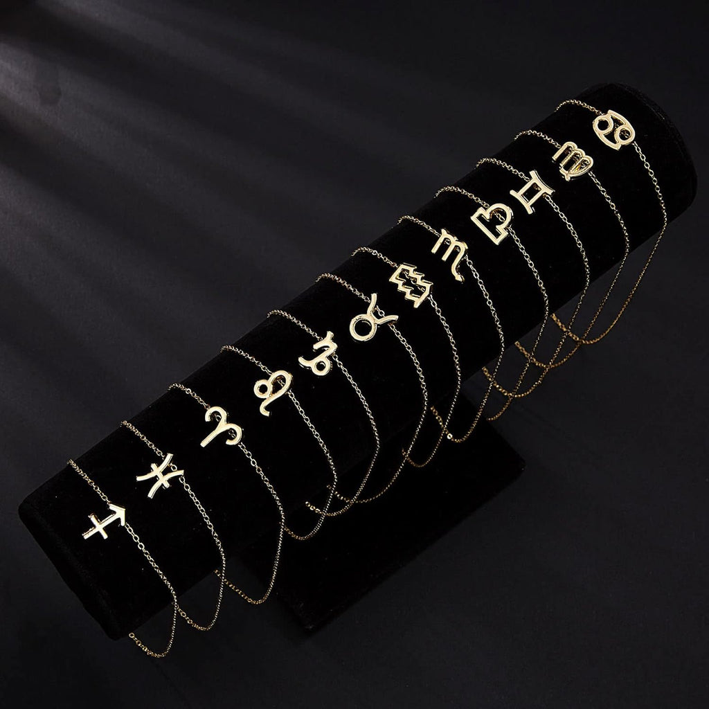 2PCS Zodiac Sign Necklace for Women Stocking Stuffers for Women 12 Constellation Necklace Cz Astrology Zodiac Gift