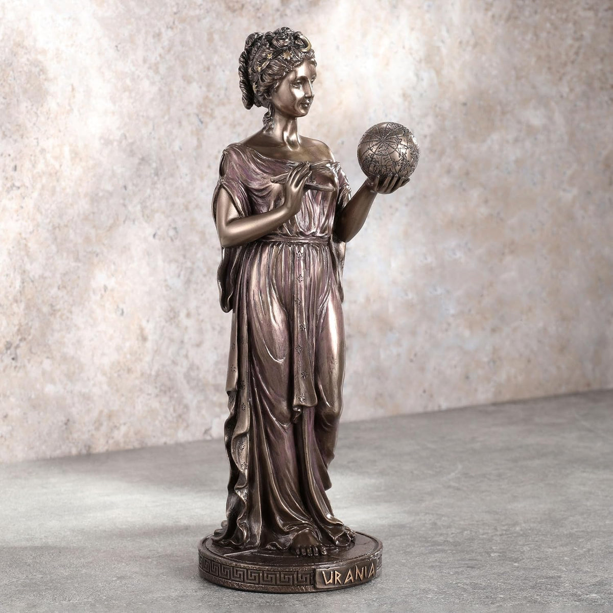 9 Inch Urania Greek Goddess of Astronomy Cold Cast Resin Antique Bronze Finish Sculpture