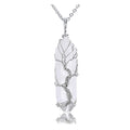 PESOENTH Life Tree Clear Quartz Crystal Healing Pendant Necklace Silver Wire Wrapped Raw Gemstone Hexagonal Reiki Energy Stone Pointed Pendant Jewelry for Women Men
