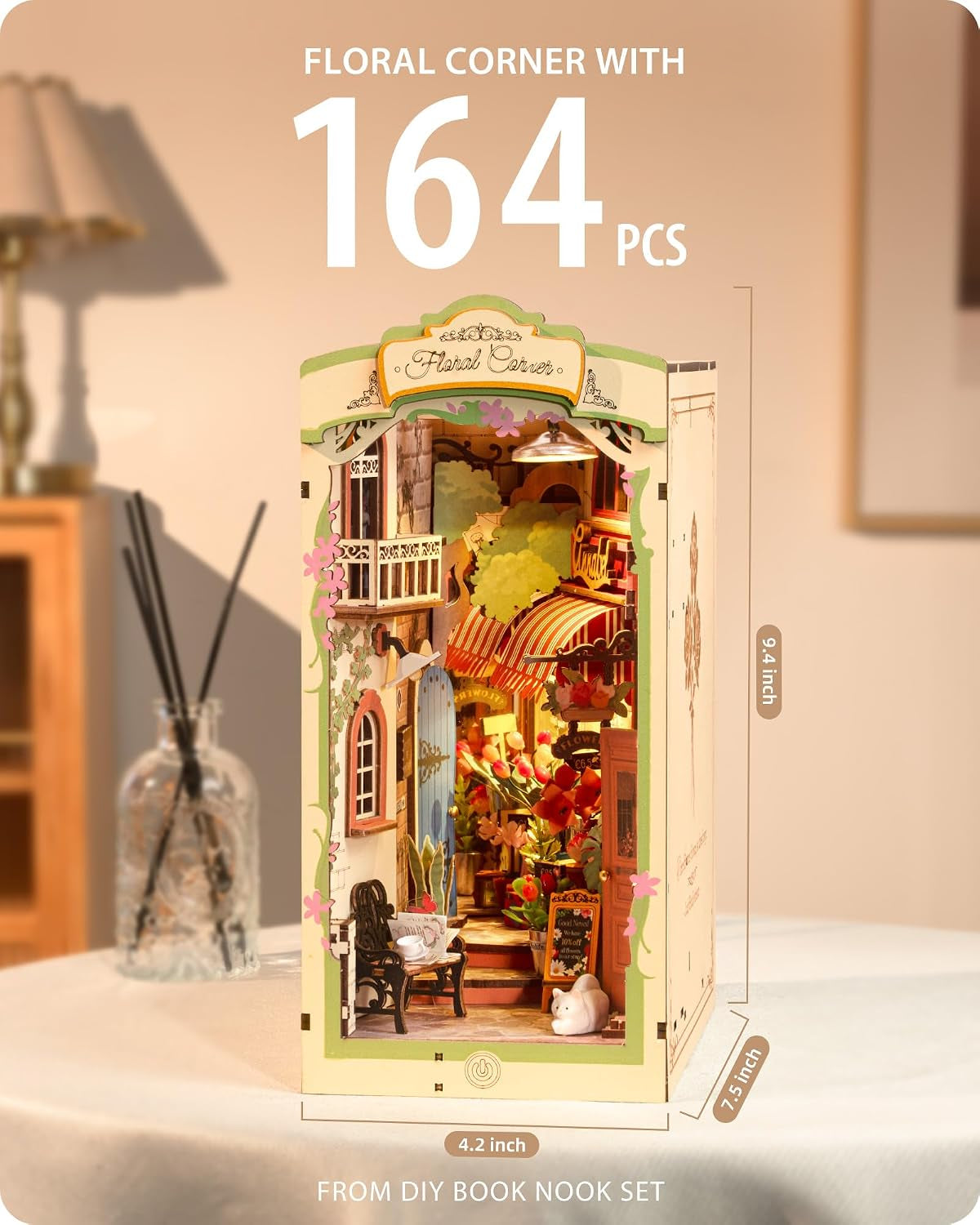 DIY Book Nook Floral Corner, 3D Puzzle Book Nook Kits for Adults, Decorative Book Nooks for Bookshelf Miniature Scenes, DIY Crafts/Gifts/Decorations for Adults (Floral Corner)