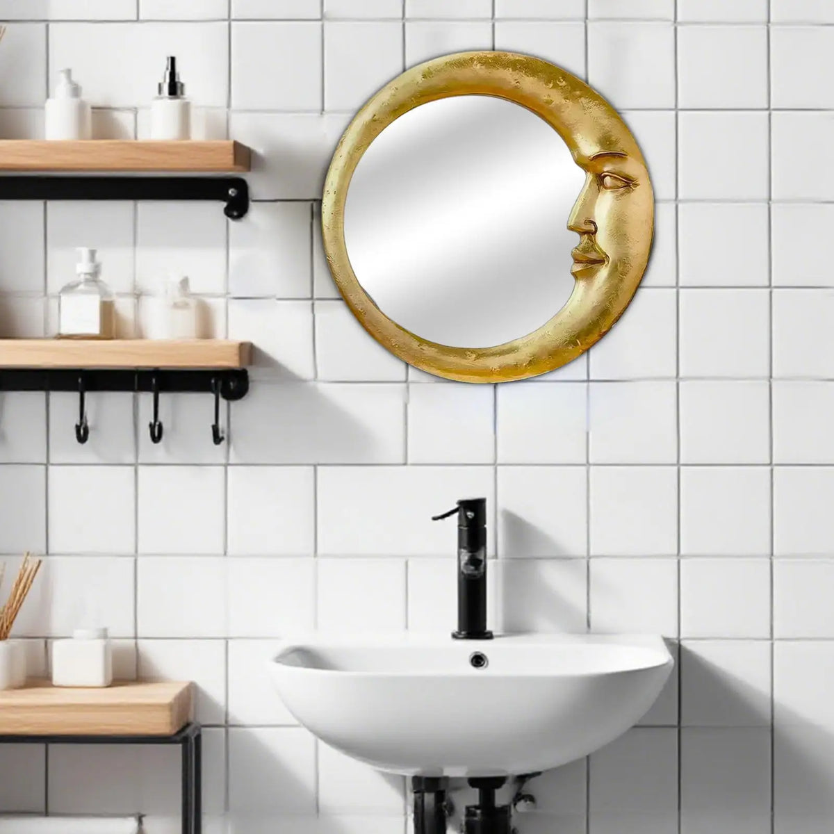 Halloween Decor Mirror Vintage Bedroom Witch Moon Mirror Lightweight Home Accessory for Dormitory Living Room Rental Apartment