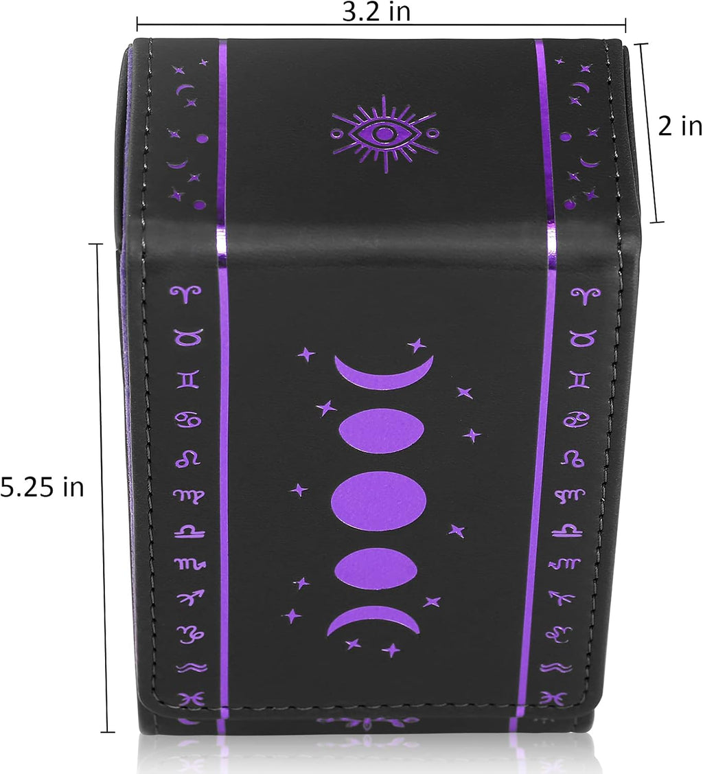 Tarot Cards Holder, Leather Tarot Card Case/Box, Suitable for Standard Size Tarot Cards (2.75In X 4.75In)-Moon Phase Design (Purple)