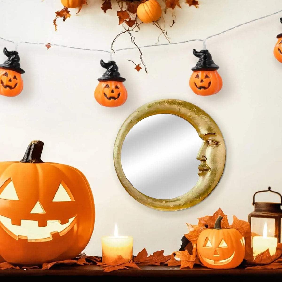 Halloween Decor Mirror Vintage Bedroom Witch Moon Mirror Lightweight Home Accessory for Dormitory Living Room Rental Apartment