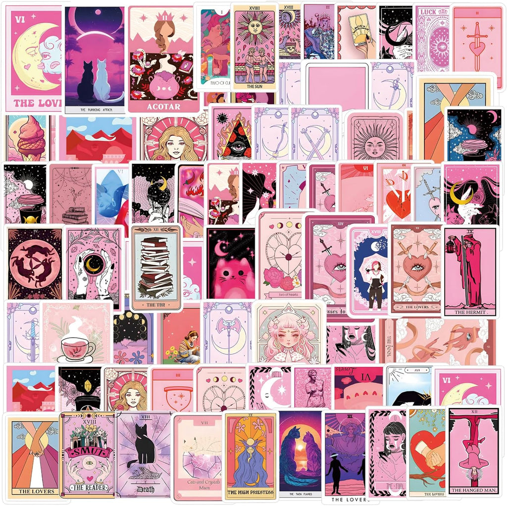 110PCS Pink Tarot Myth Magic Stickers Astrology Decals Divination Waterproof Vinyl Water Botter Laptop Decorations DIY Fortune for Skateboard Cute Kawaii Stickers
