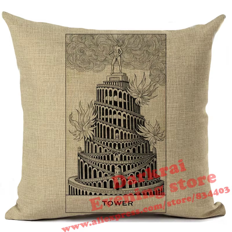 Witchcraft Tarot Style Cushion Cover Astrology Divination Pattern Sofa Throw Pillows Living Room Decorative Pillowcase 45*45Cm