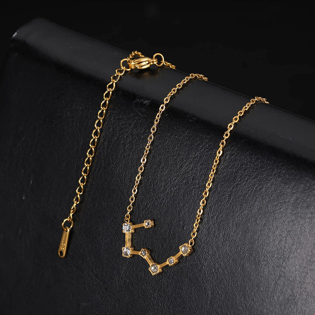 2PCS Zodiac Sign Necklace for Women Stocking Stuffers for Women 12 Constellation Necklace Cz Astrology Zodiac Gift