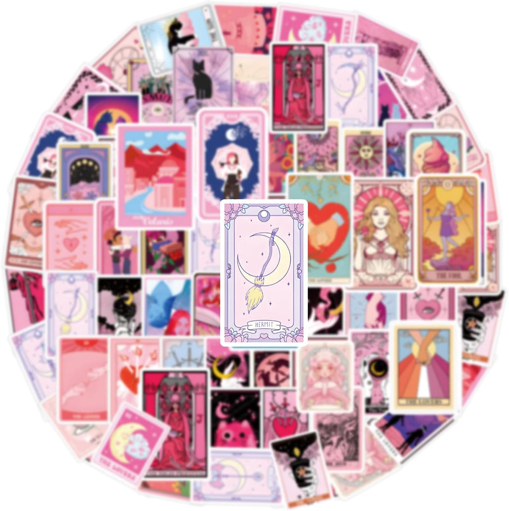 110PCS Pink Tarot Myth Magic Stickers Astrology Decals Divination Waterproof Vinyl Water Botter Laptop Decorations DIY Fortune for Skateboard Cute Kawaii Stickers