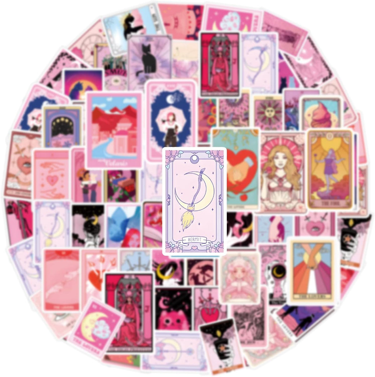 110PCS Pink Tarot Myth Magic Stickers Astrology Decals Divination Waterproof Vinyl Water Botter Laptop Decorations DIY Fortune for Skateboard Cute Kawaii Stickers