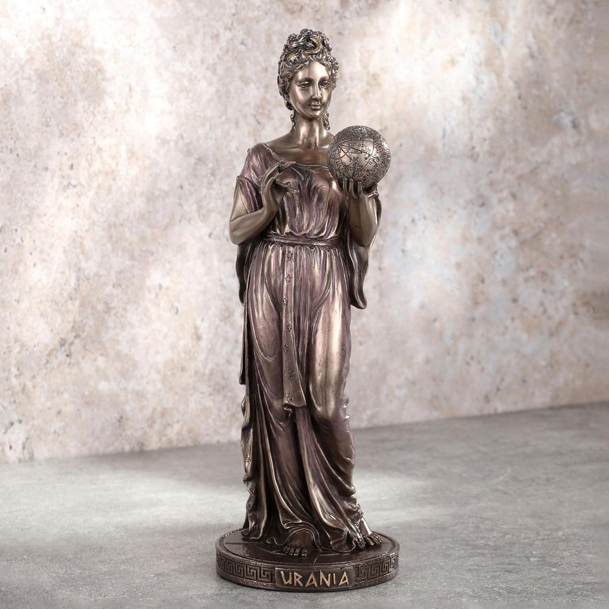 9 Inch Urania Greek Goddess of Astronomy Cold Cast Resin Antique Bronze Finish Sculpture