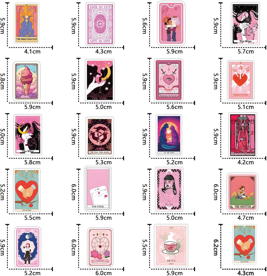 110PCS Pink Tarot Myth Magic Stickers Astrology Decals Divination Waterproof Vinyl Water Botter Laptop Decorations DIY Fortune for Skateboard Cute Kawaii Stickers