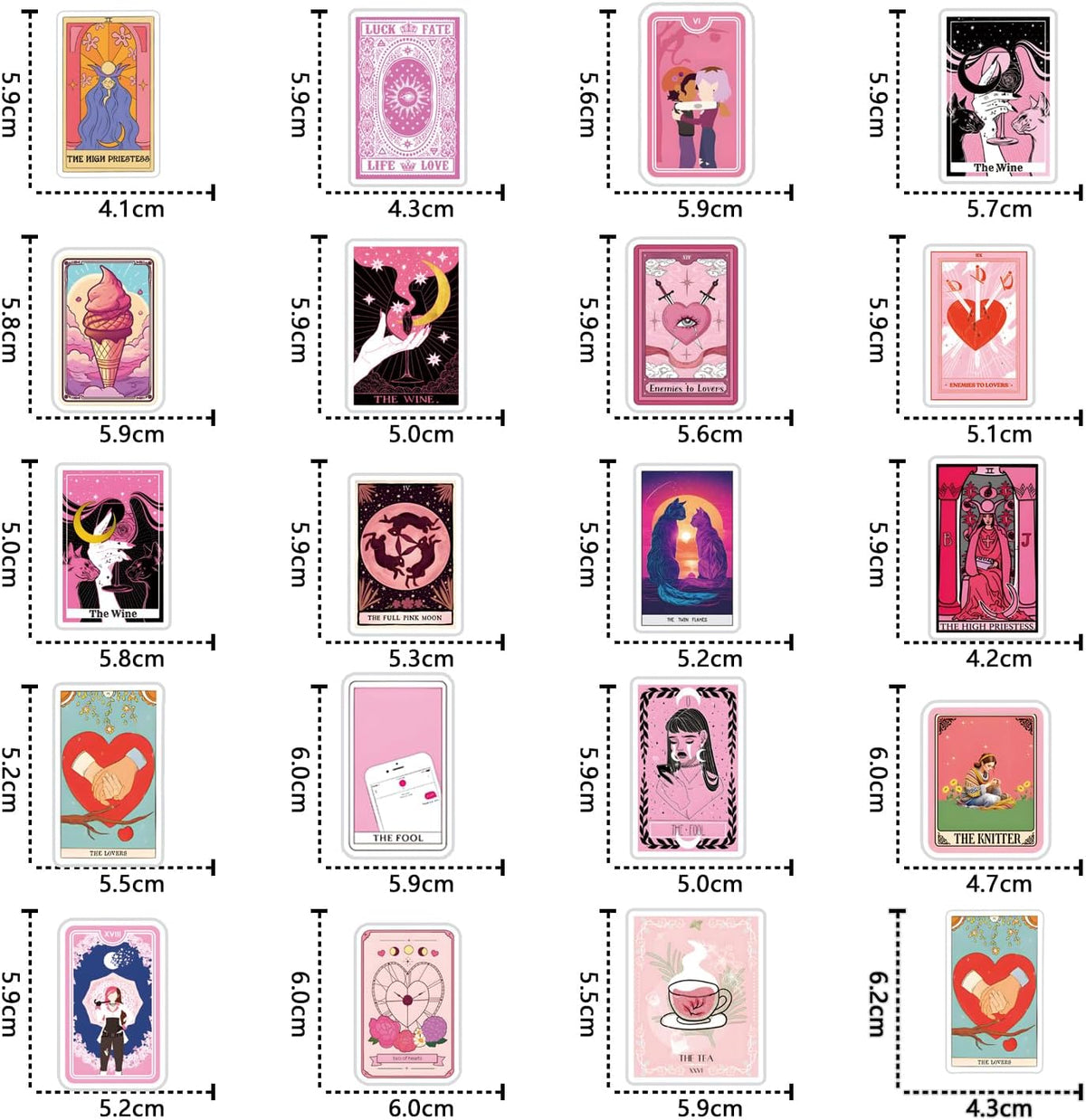 110PCS Pink Tarot Myth Magic Stickers Astrology Decals Divination Waterproof Vinyl Water Botter Laptop Decorations DIY Fortune for Skateboard Cute Kawaii Stickers