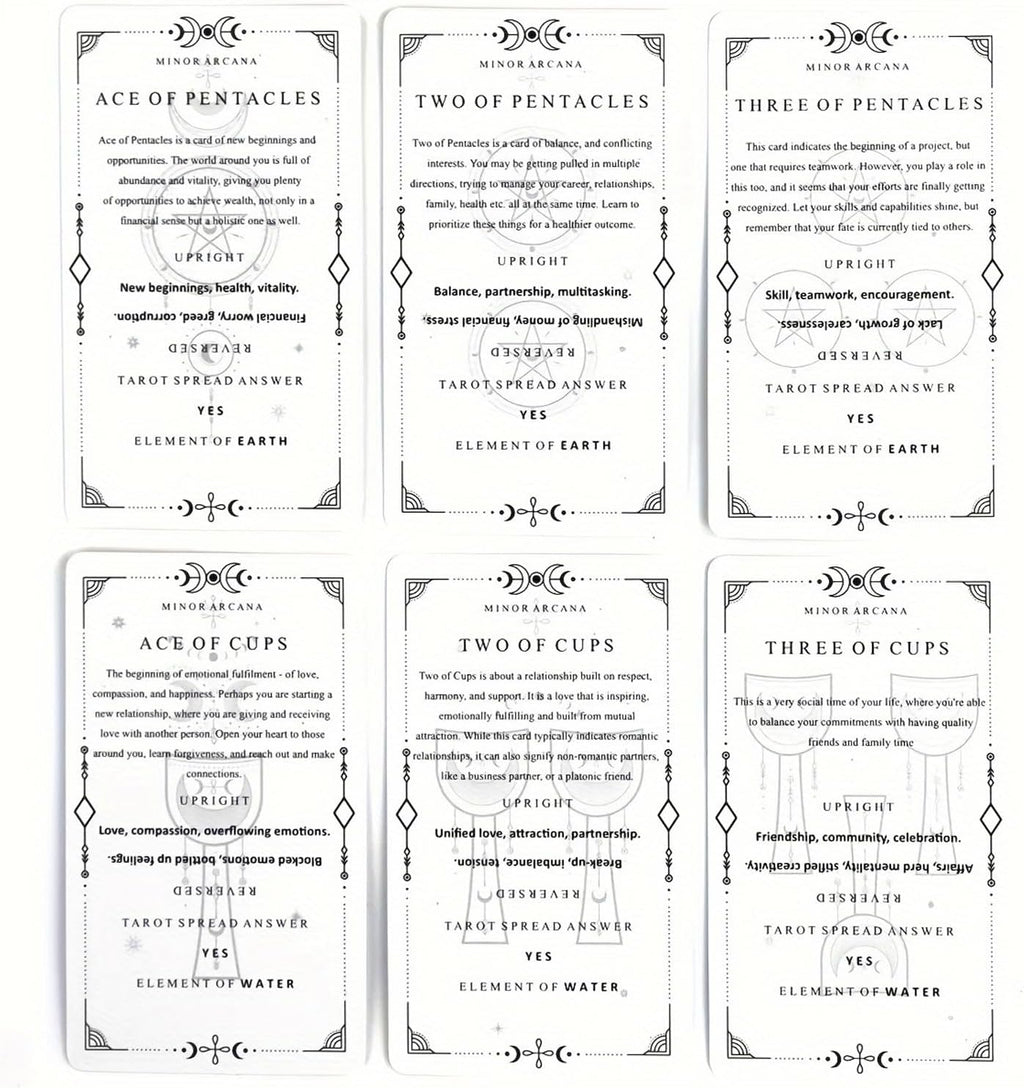 78 Clear Text Pattern Tarot Cards, Classic Tarot Learning Deck