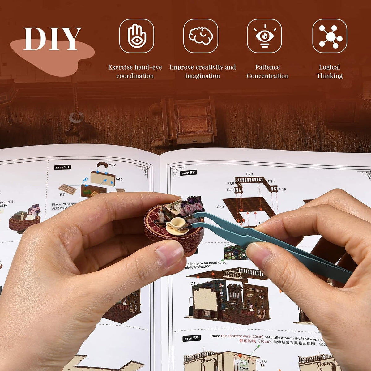 Timeless Melody Book Nook - DIY Miniature Dollhouse Music Kit for Adults, 3D Wooden Puzzle Bookends Bookshelf Insert Decor with LED Light, Gifts for Family, Friends