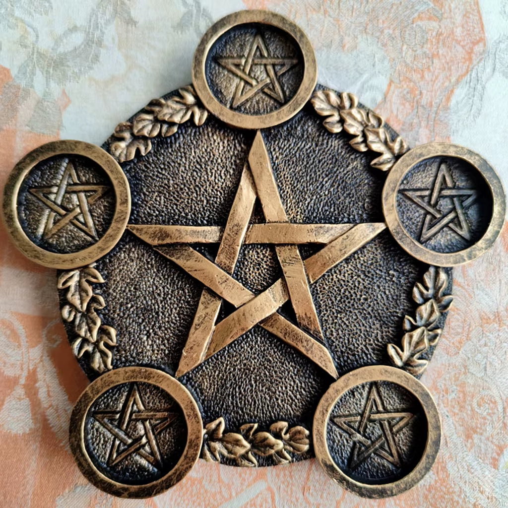 Astrology Pentagram Resin Candlestick Table Pentacle Altar Plate Candle Holder Resin Divination Witch Ceremony Accessorie