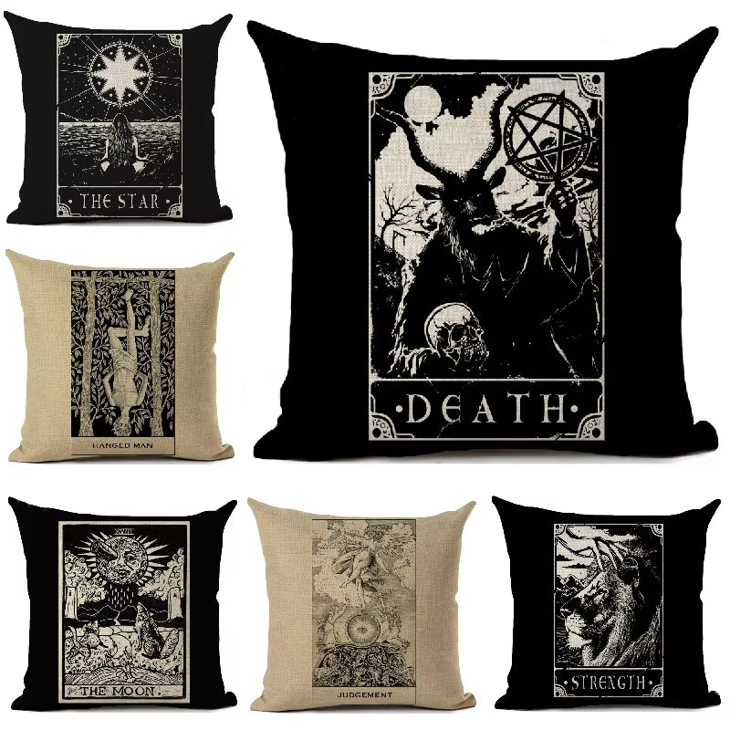 Witchcraft Tarot Style Cushion Cover Astrology Divination Pattern Sofa Throw Pillows Living Room Decorative Pillowcase 45*45Cm