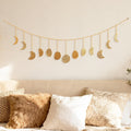 36 Inch Moon Phase Wall Decor, Handmade Hammered Metal Gold Boho Celestial Wall Art, 13 Phases Moon Hanging Decor for Bedroom Living Room, Gift for Women