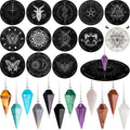 24 Pcs Crystal Pendulums Board Bulk Set 12 Wood Pendulum Board 6 Inches and 12 Dowsing Gemstone Pendants Divination Communication Tools for Beginners Witchcraft Altar Supplies, White and Black