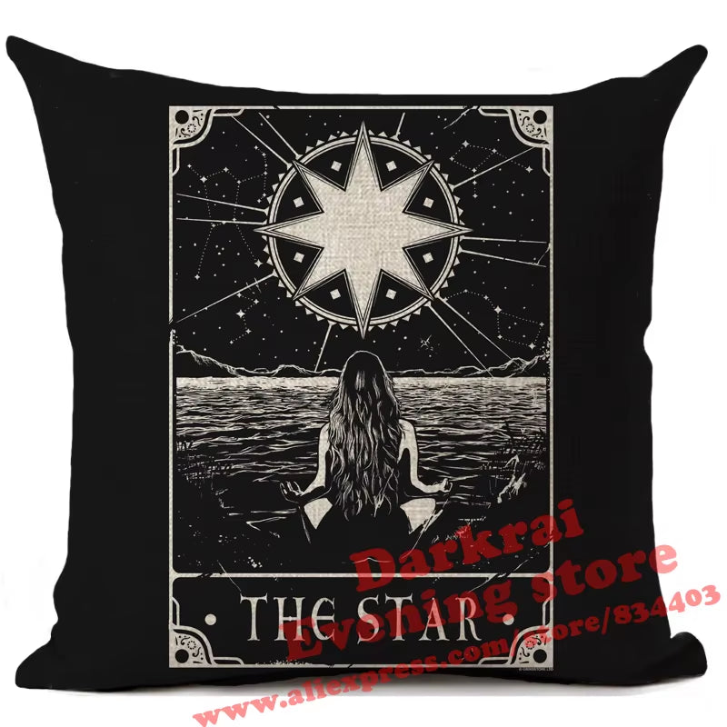 Witchcraft Tarot Style Cushion Cover Astrology Divination Pattern Sofa Throw Pillows Living Room Decorative Pillowcase 45*45Cm