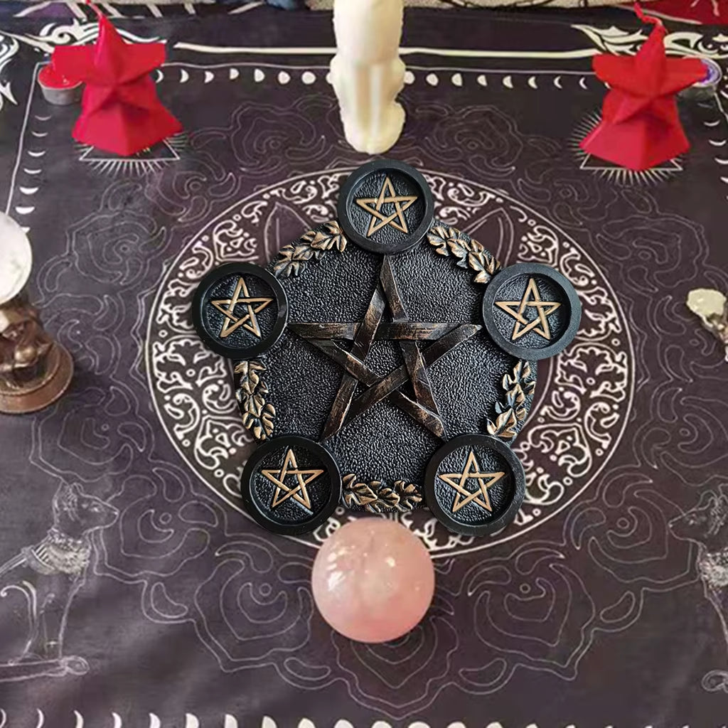 Astrology Pentagram Resin Candlestick Table Pentacle Altar Plate Candle Holder Resin Divination Witch Ceremony Accessorie